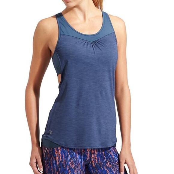 Athleta Tops - Athleta Gel Mesh Supercharged 2-in-1 Shelf Bra Tank Top Womens XS Blue Racerback